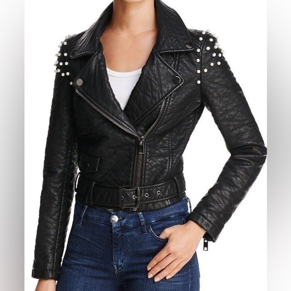 Joes Jeans Taylor Pearl Embellished Faux Leather Jacket in Black
